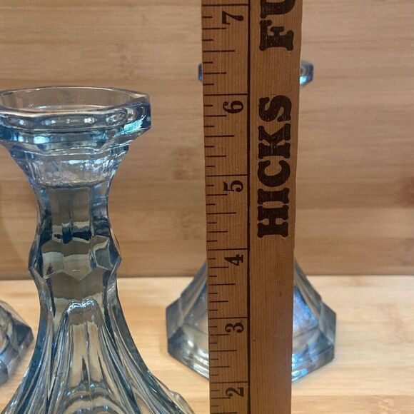 Vintage Set of 3 Glass Fostoria Virginia Light Blue Candlestick Holders - Picture 10 of 10